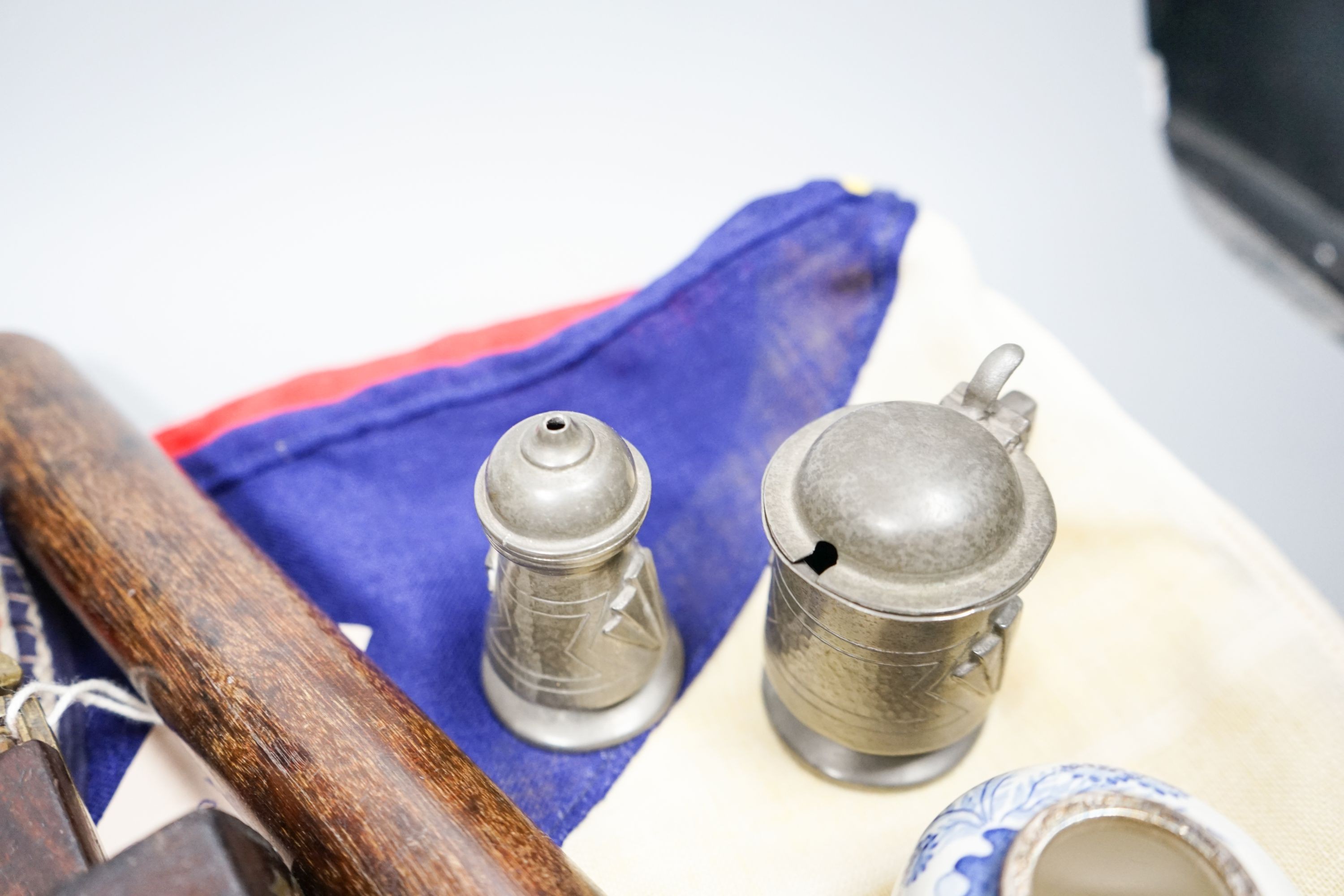 A carpenter's gauge stamped 'J. Waters', two rootwood-handled corkscrews, a Swiss clasp knife and sundry items